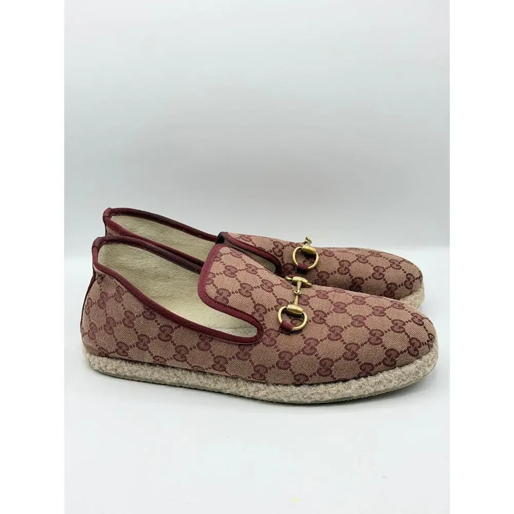 GUCCI GG Supreme Horsebit Monogram Espadrille Loafers Red Sz 10 $995
